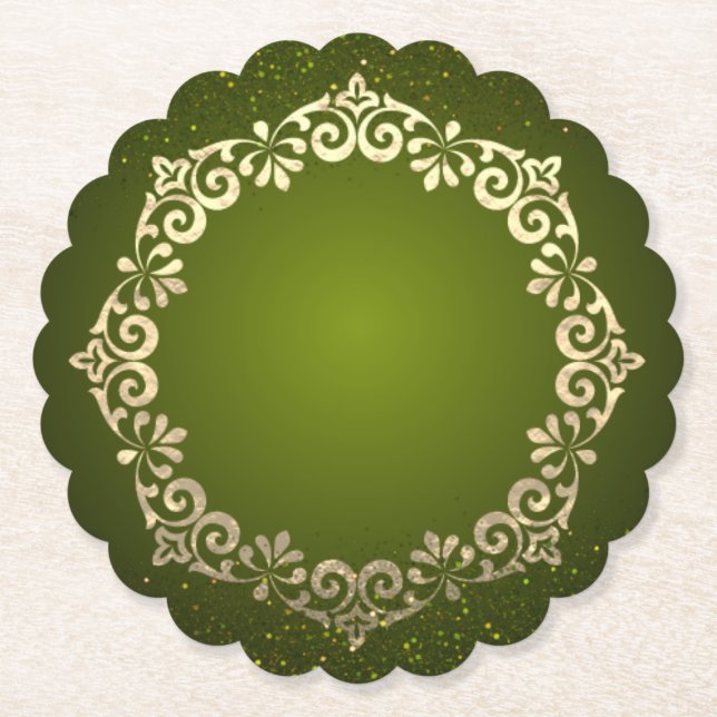 Posavasos de cartón verde con purpurina (Anverso)