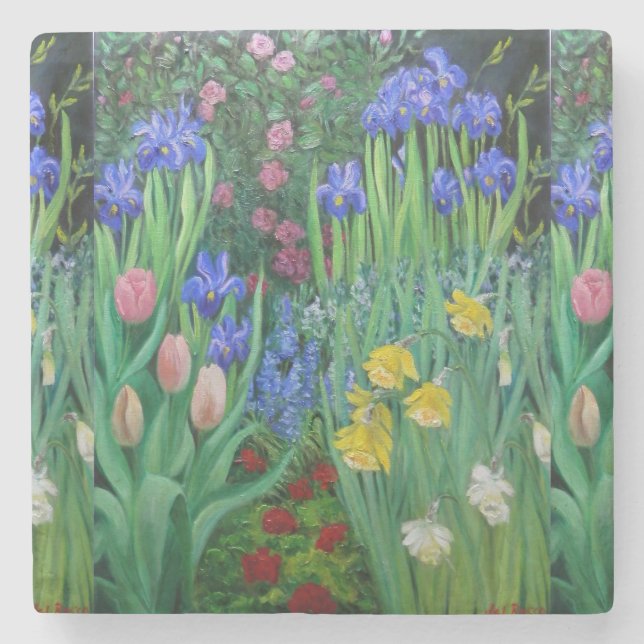 posavasos de cerámica con jardines y flores (Anverso)