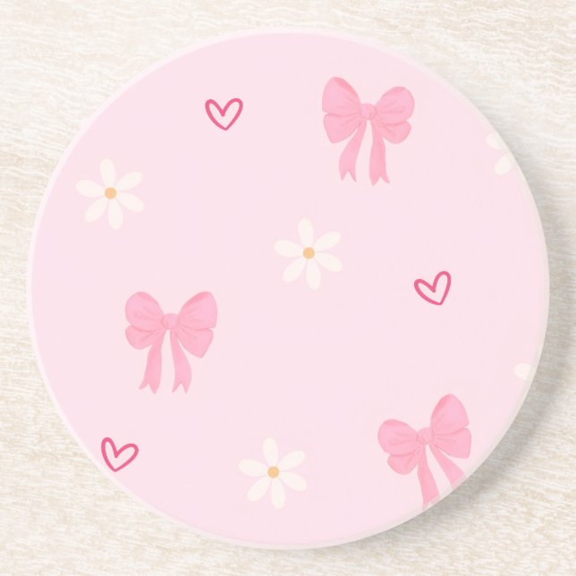 Posavasos de corazón floral con lazo adorable (Frente)