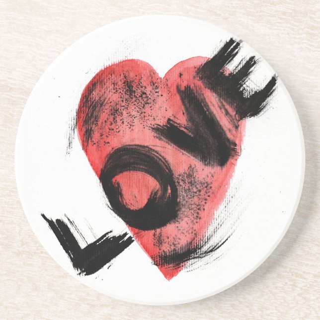 Posavasos de corazón rojo de acuarela abstracta co (Frente)