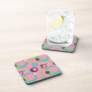 Posavasos de corcho con círculos rosas funky