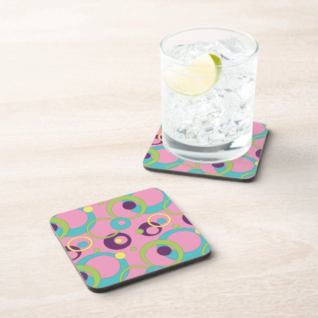 Posavasos de corcho con círculos rosas funky (Lado Derecho)