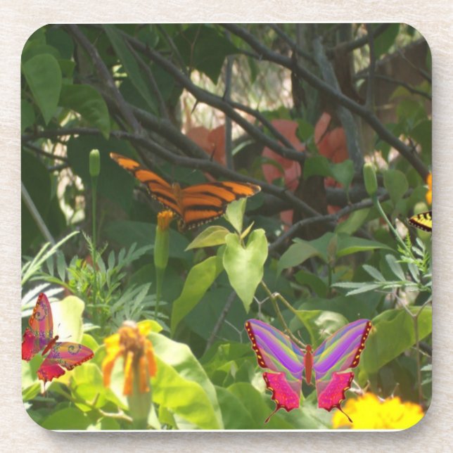 Posavasos de corcho Hojas y Mariposas (Frente)