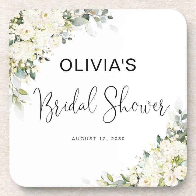 Posavasos de ducha nupcial floral blanco (Frente)