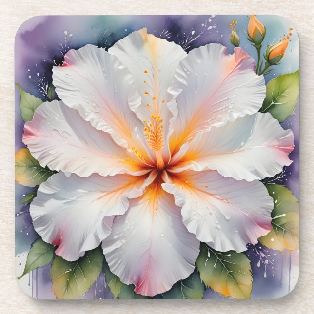 posavasos de flor de hibisco blanco (Frente)