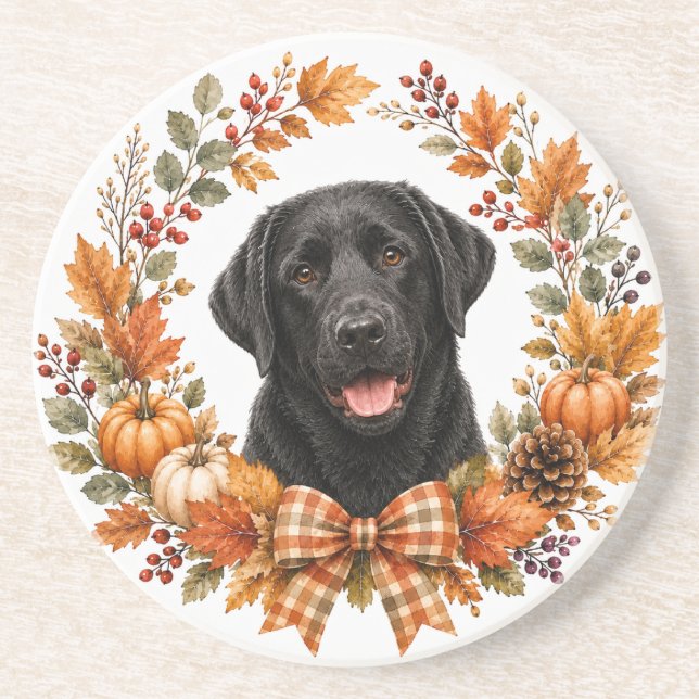 Posavasos de Labrador Negro de Otoño (Frente)