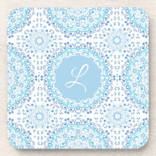 Posavasos de mandala de monograma azul claro