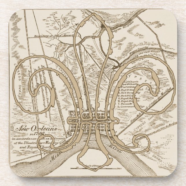Posavasos de Mapa Antiguo de Nueva Orleans (Frente)