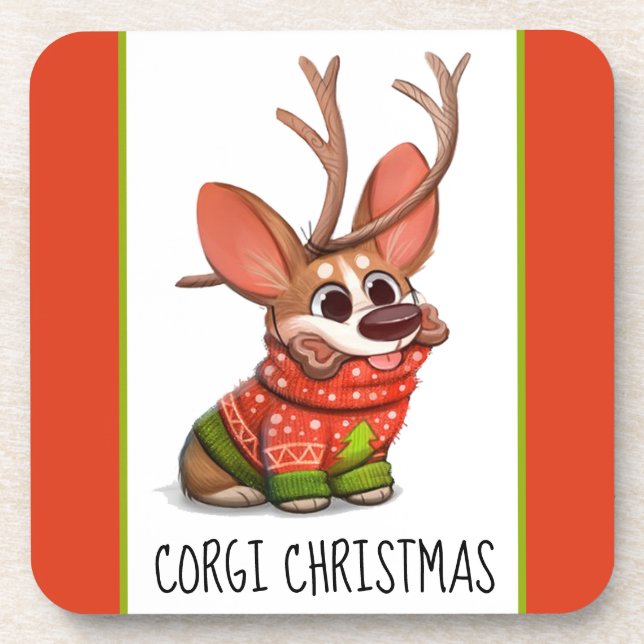 Posavasos de Navidad de perro Corgi (Frente)