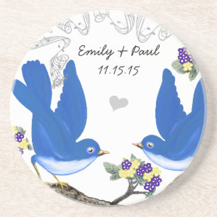 Posavasos de pájaros de amor vintage azul amarillo