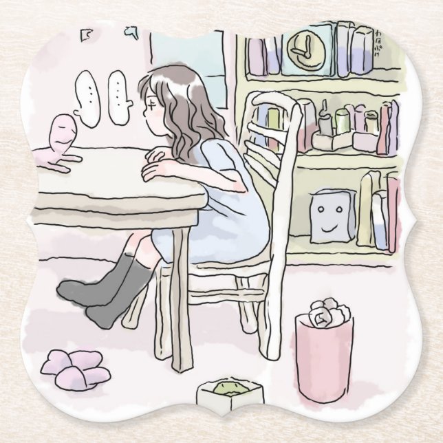 POSAVASOS DE PAPEL さいくさじ　机に向かう (Anverso)