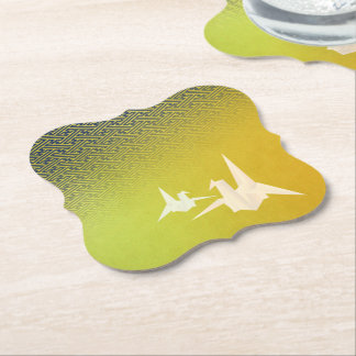 POSAVASOS DE PAPEL 折鶴と紗綾形紋様(金地に紺青色)のペーパーコースター