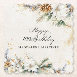 Posavasos De Papel 100.ª fiesta de cumpleaños Personalizado Floral de