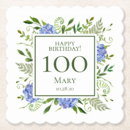 Posavasos De Papel 100.º cumpleaños Hidrangeas azules