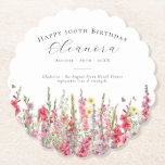 Posavasos De Papel 100 Agosto Cumpleaños Personalizado de Flor de Nac<br><div class="desc">La decoración de la mesa es perfecta para una fiesta de cumpleaños en agosto. El gladiolo rosado es la flor de nacimiento de ese mes. Forma una bonito acuarela en el borde inferior de esta montaña floral personalizada. El invitado de cumpleaños del honor, su nombre, edad y fecha de nacimiento...</div>