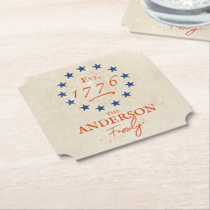 Posavasos De Papel 1776 Estrellas Americanas y Apellido