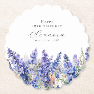Posavasos De Papel 18 Aniversario Julio Personalizado de Larkspur Flo