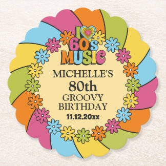 Posavasos De Papel 1960s Music Party 80th Groovy Retro Birthday Theme