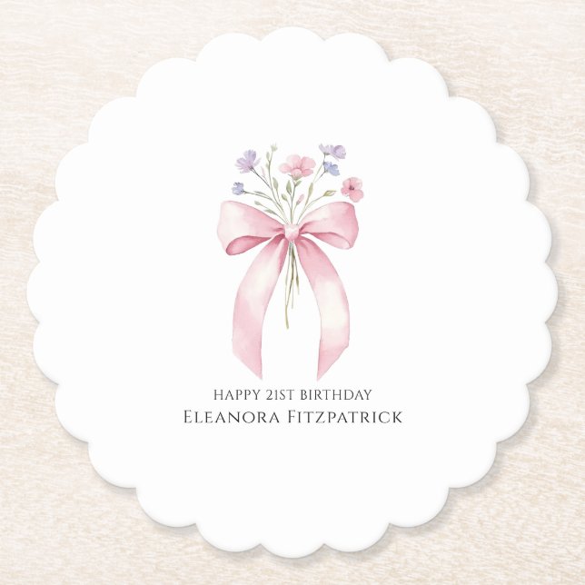 Posavasos De Papel 21.ª Fiesta Personalizado Coaster Bow Wildflower (Anverso)