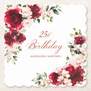 Posavasos De Papel 25.º Personalizado Floral Rosa Rojo