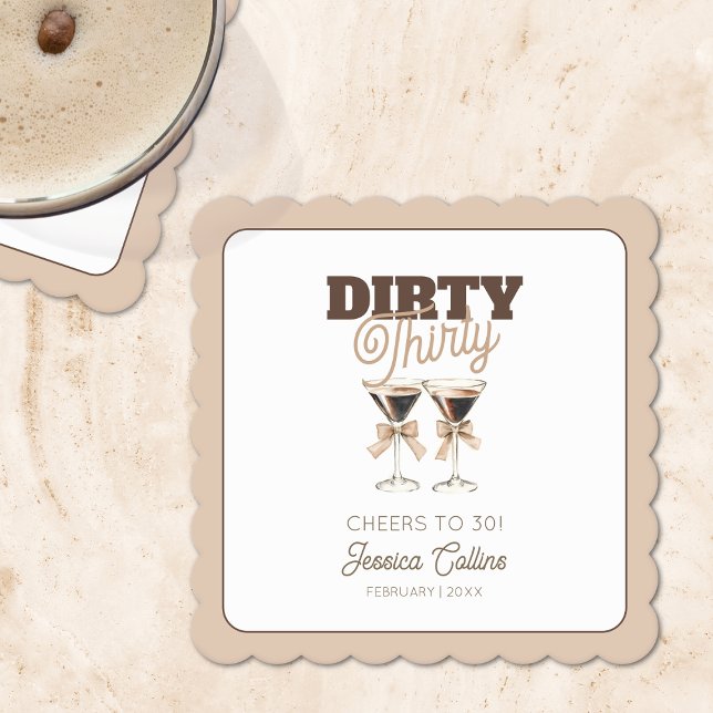 Posavasos De Papel 30.º cumpleaños Sucio Treinta Espresso Martini Fie (30th Birthday Dirty Thirty Espresso Martini Party Paper Coaster)