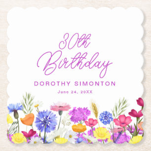 Posavasos De Papel 30.º Fiesta de cumpleaños Personalizado Purple Wil