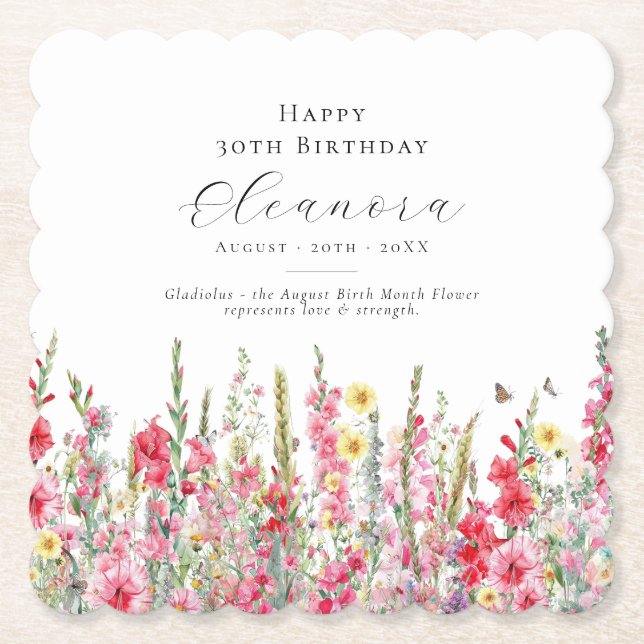 Posavasos De Papel 30 Agosto Cumpleaños Mes de Nacimiento Personaliza (Anverso)