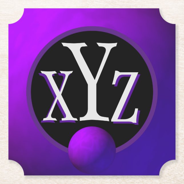 Posavasos De Papel 3 Letra monogramada metalica púrpura profunda (Anverso)