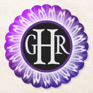 Posavasos De Papel 3 letras Monogramadas Metallic Púrpura Lace Blanco