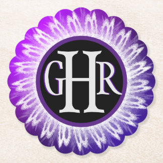 Posavasos De Papel 3 letras Monogramadas Metallic Púrpura Lace Blanco