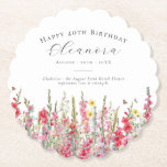 Posavasos De Papel 40.º cumpleaños Agosto Personalizado de las Flores<br><div class="desc">La decoración de la mesa es perfecta para una fiesta de cumpleaños en agosto. El gladiolo rosado es la flor de nacimiento de ese mes. Forma una bonito acuarela en el borde inferior de esta montaña floral personalizada. El invitado de cumpleaños del honor, su nombre, edad y fecha de nacimiento...</div>