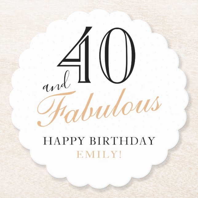Posavasos De Papel 40 y fabuloso Cita Elegante 40 cumpleaños (Anverso)