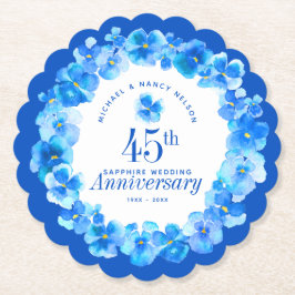 Posavasos De Papel 45° aniversario boda fiesta zafiro azul pansy