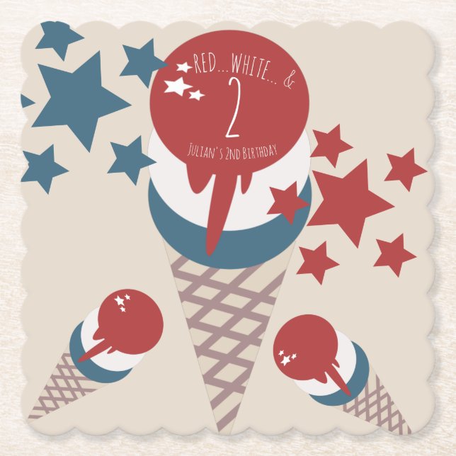 Posavasos De Papel 4 de julio 2014: Estrellas de helados de cumpleaño (Anverso)