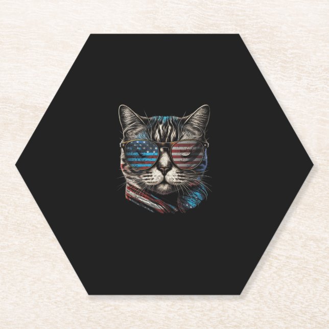Posavasos De Papel 4 de julio Cat Bandera Americana Patri (Anverso)