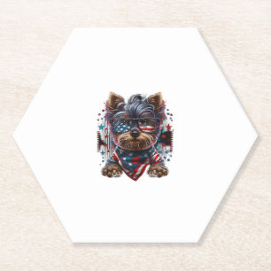 Posavasos De Papel 4 de julio Patriotic Yorkie Dog Bandera de Estados