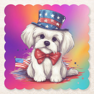Posavasos De Papel 4 de Julio Perro Cachorro Blanco Lindo-43568