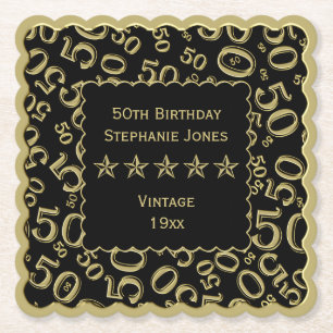 Posavasos De Papel 50.o Oro de la fiesta de cumpleaños/tema negro de