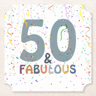 Posavasos De Papel 50 y fabuloso confeti azul tipografía de moda