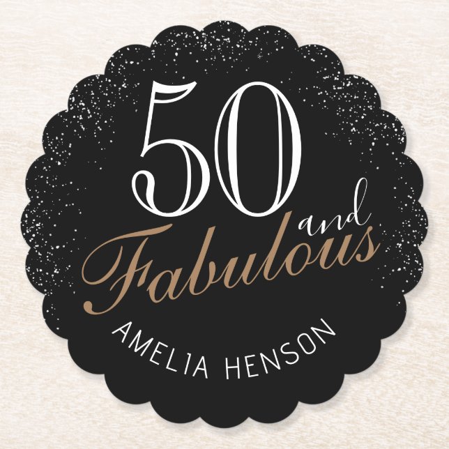 Posavasos De Papel 50 y fabuloso elegante negro 50 cumpleaños (Anverso)
