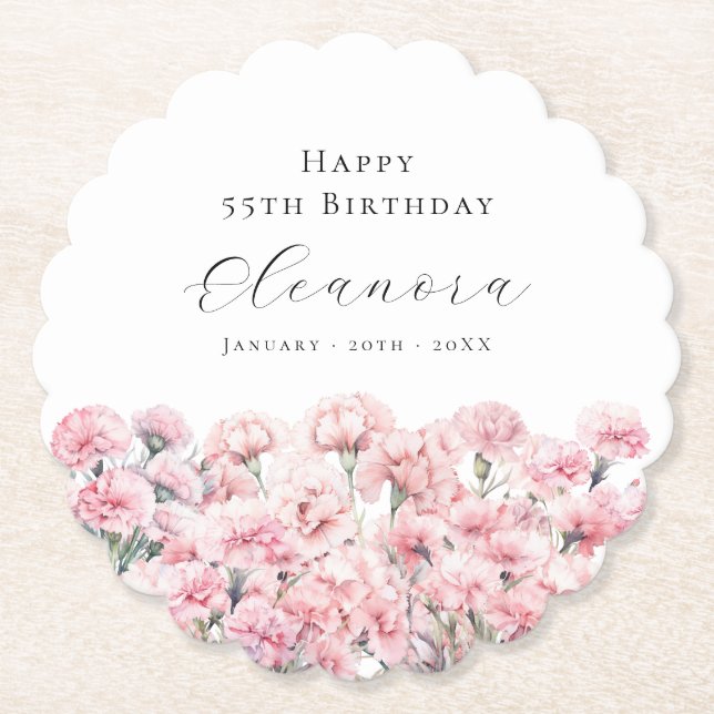Posavasos De Papel 55th Birthday Pink Carnation January Birth Flower (Anverso)