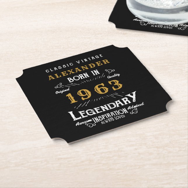 Posavasos De Papel 60º cumpleaños personalizado 1963 Añadir nombre le (En perspectiva)