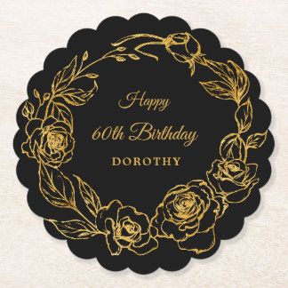 Posavasos De Papel 60.ª fiesta de cumpleaños Rosa de oro de lujo Flor