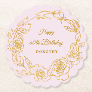 Posavasos De Papel 60.º Rosa de oro de la fiesta de cumpleaños Rubor