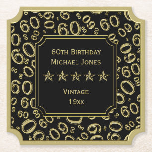 Posavasos De Papel 60.o Negro de la fiesta de cumpleaños y tema del