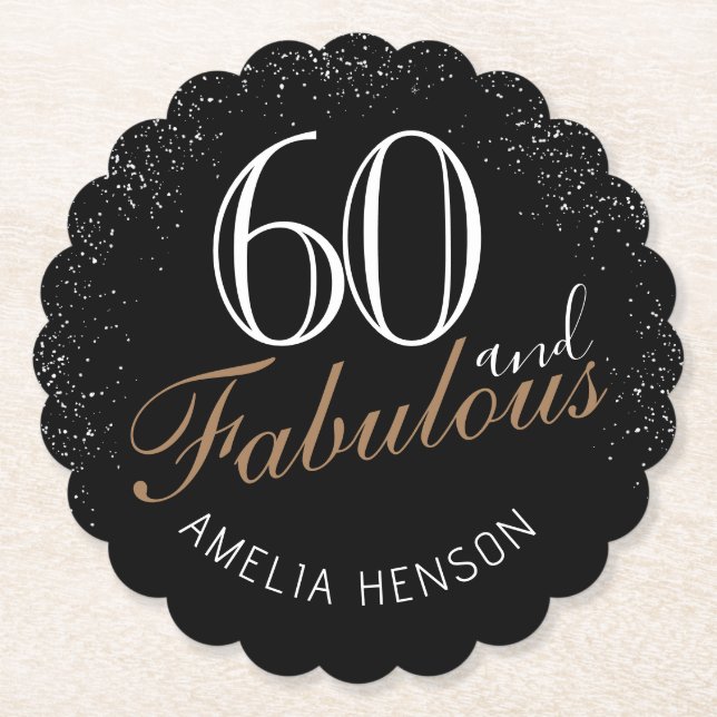 Posavasos De Papel 60 y fabuloso elegante negro 60 cumpleaños (Anverso)