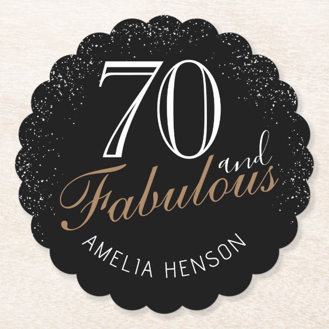 Posavasos De Papel 70 y fabuloso elegante negro 70 cumpleaños (Anverso)