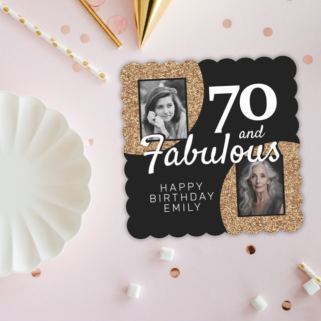 Posavasos De Papel 70 y Fabulous Gold Purpurina 2 Photo 70th Birthday (Subido por el creador)