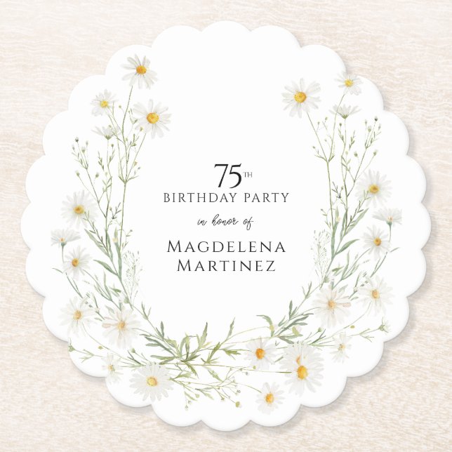 Posavasos De Papel 75th Birthday April Birthday Month Daisy Custom (Anverso)