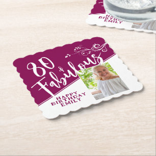 Posavasos De Papel 80 y fabulosa foto manuscrita Magenta cumpleaños 8